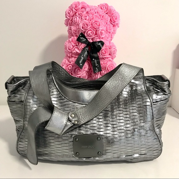 Authentic ⭐️ JIMMY CHOO ⭐️ Woman’s Silver / Metallic Leather Hobo Shoulder Bag - Picture 13 of 17